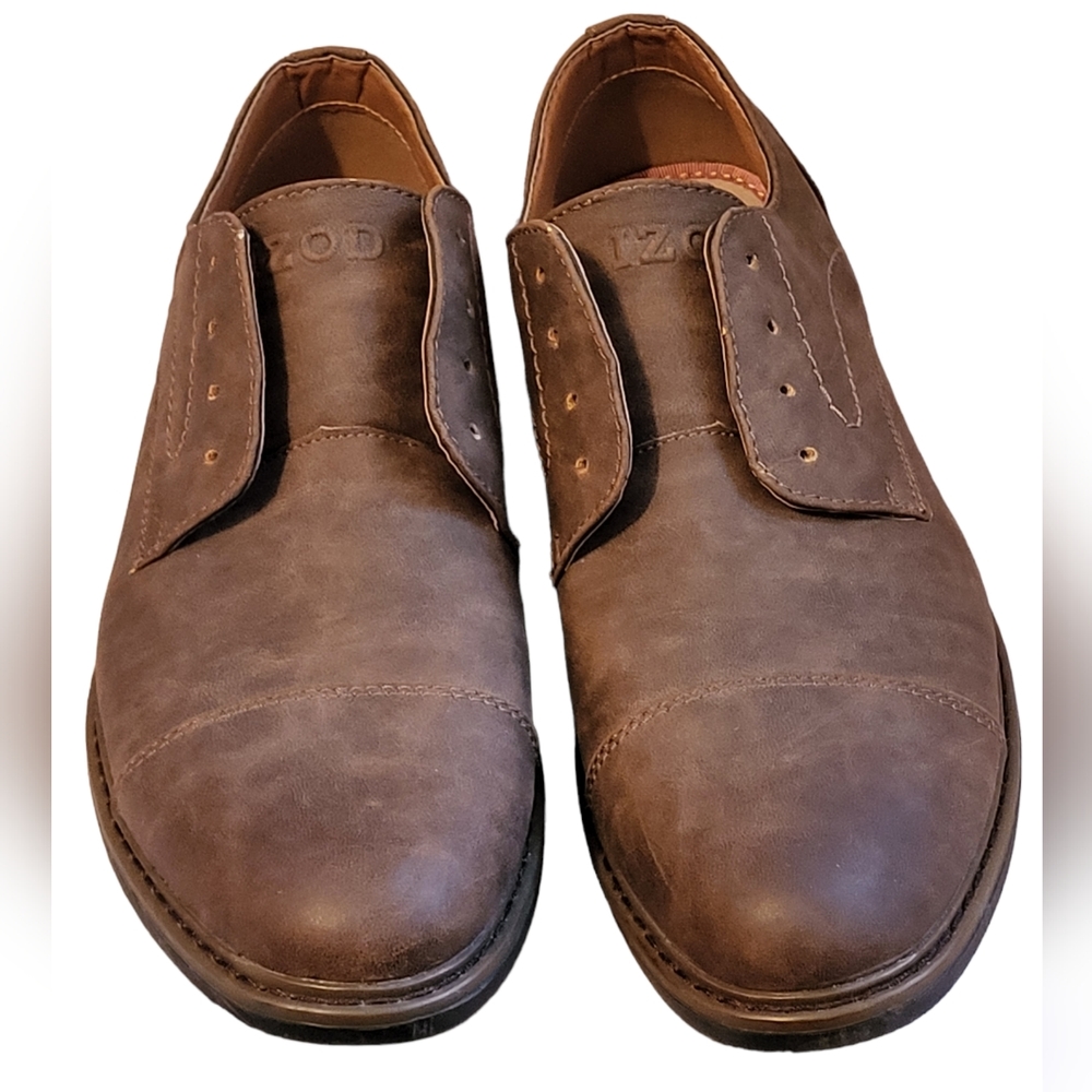 Izod Leather Men's Oxford Shoes Size 9.5 M Tan Brown Heel Wear No Laces